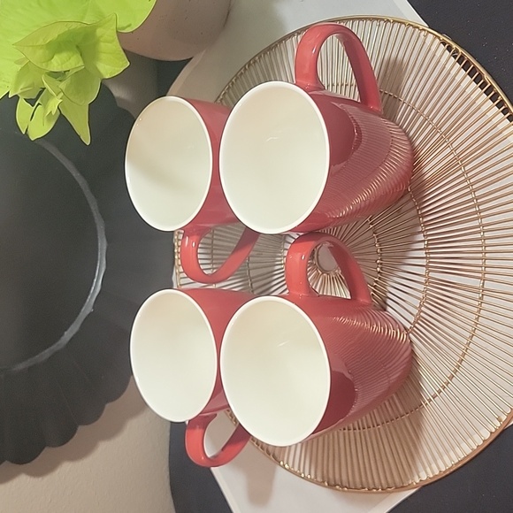 Sweese Red Porcelain Coffee Mugs Set Of Four - Picture 2 of 5